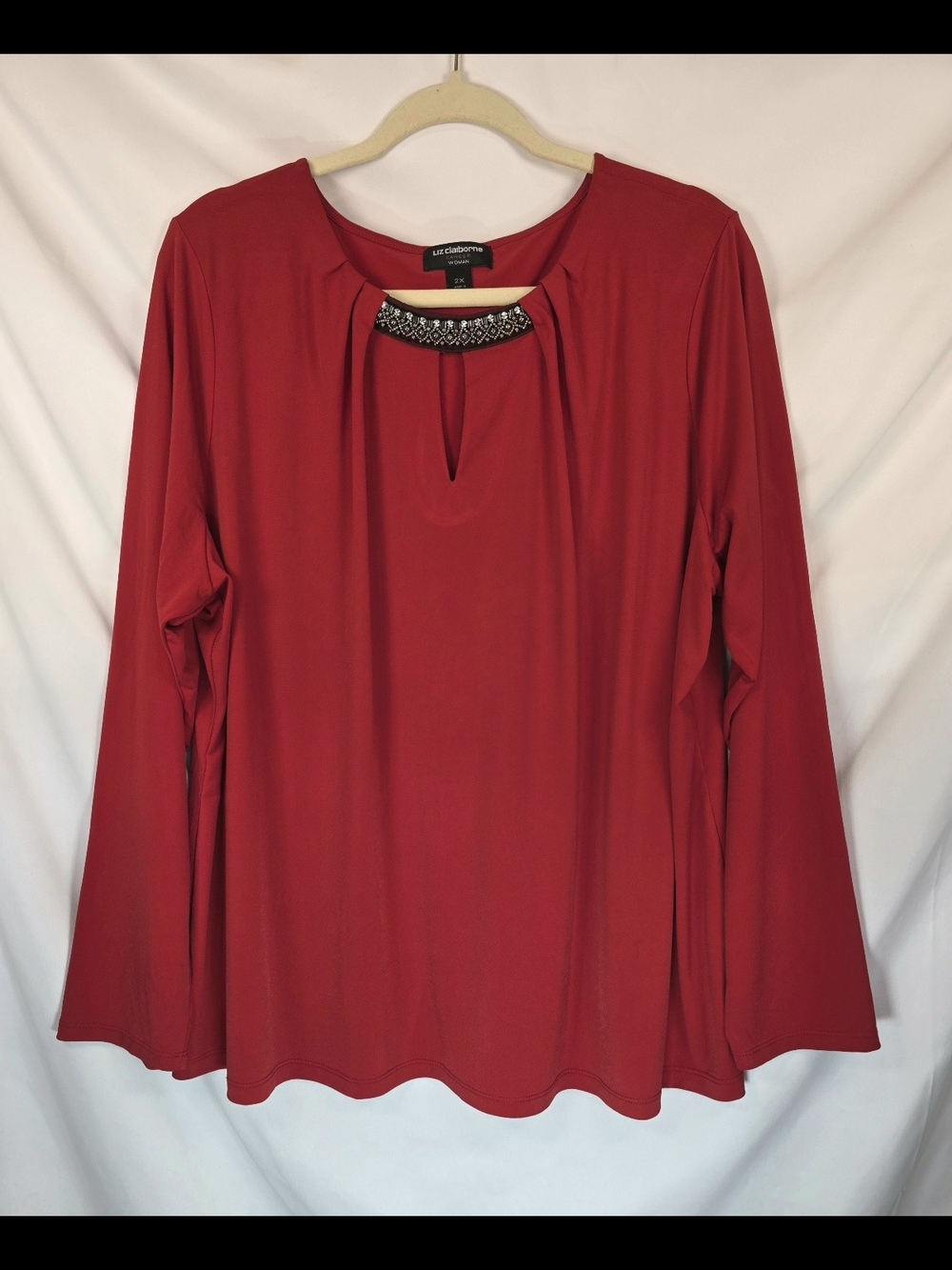 Liz Claiborne Women's Embellished Silky Classic Office Festive Blouse Size 2X